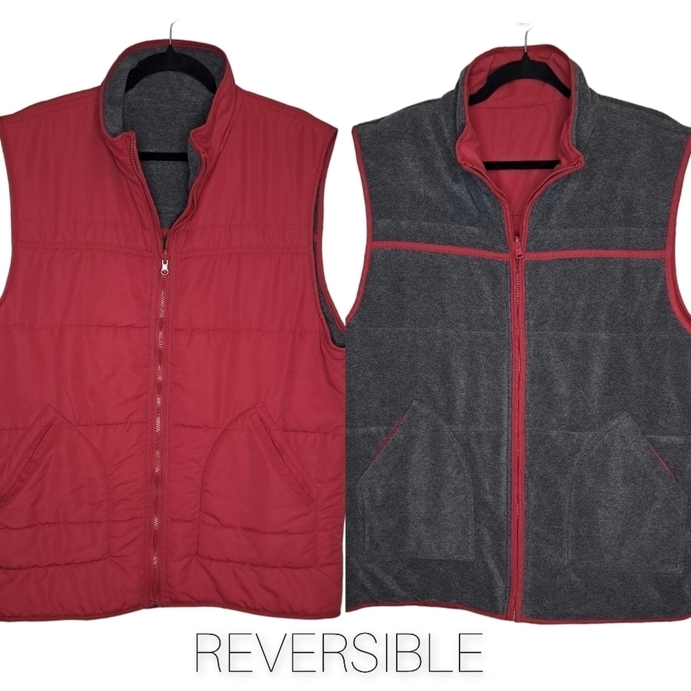 Reversible Vest • Claret & Grey Fleece • Large • EUC • Unbranded •